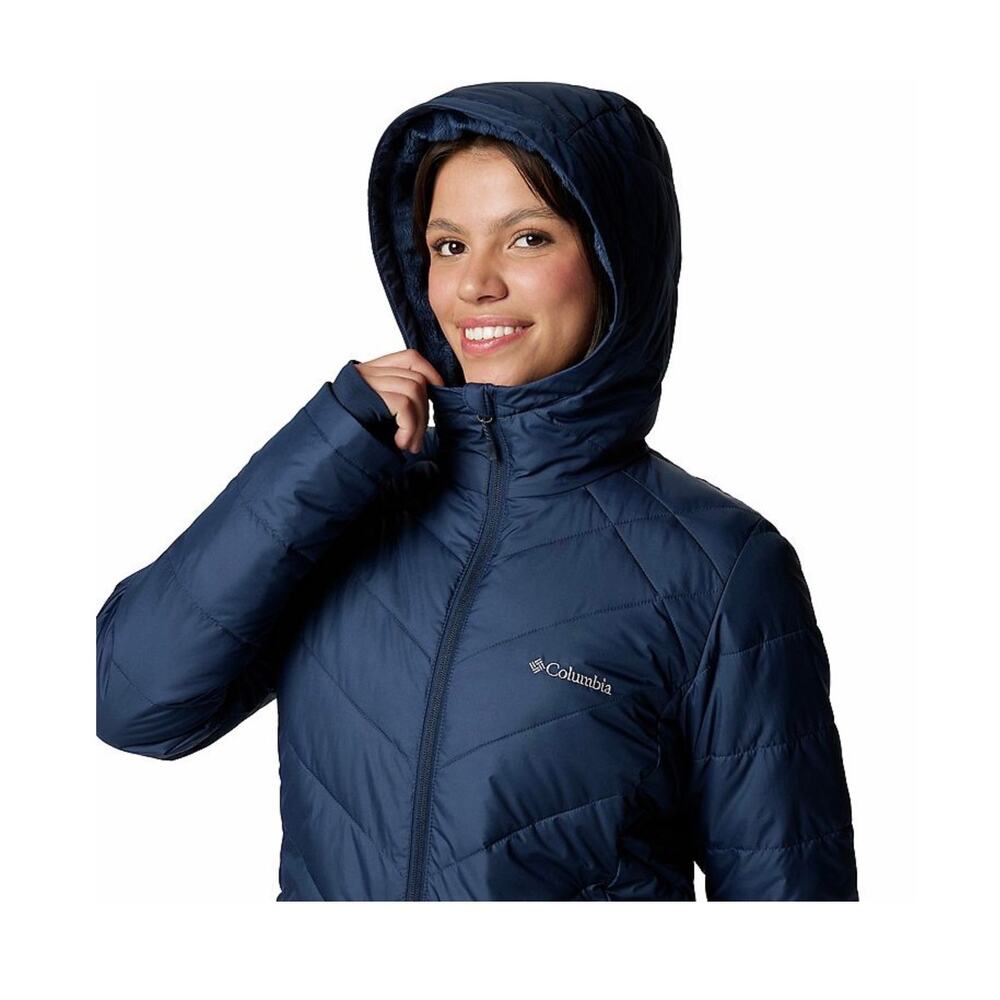 Columbia Heavenly Long Hooded Jacket Size L Navy Blue Great Condition - Picture 3 of 14